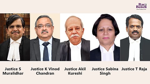 Justice S Muralidhar, Justice K Vinod Chandran, Justice Akil Kureshi, Justice Sabina, Justice T Raja