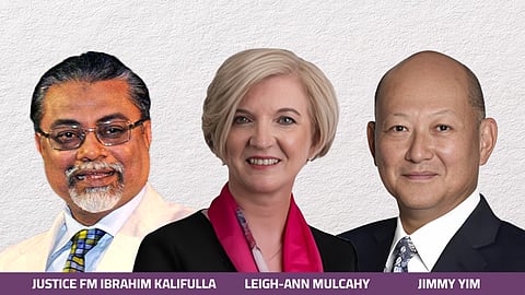 Justice FM Ibrahim Kalifulla, Leigh-Ann Mulcahy, Jimmy Yim