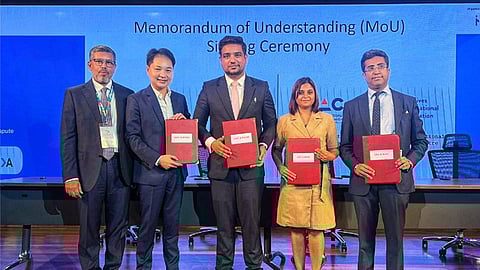 Sitesh Mukherjee, CEO, IAMC Hyderabad; Datuk Roger Chin, Council Member, BICAM; Tariq Khan, Registrar, IAMC Hyderabad; Ma Asha Luthfee, Board Member, MIAC; Vinay Kumar Sanduja, Registrar, IIAC