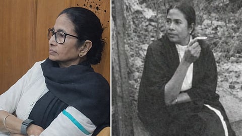 (Left) Mamata Banerjee in Supreme Court for SIR case; (Right) Mamata Banerjee in early 90's outside a West Bengal district court