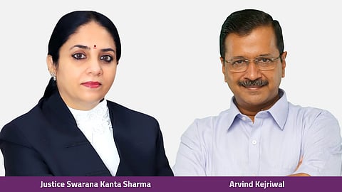Justice Swarana Kanta Sharma and Arvind Kejriwal
