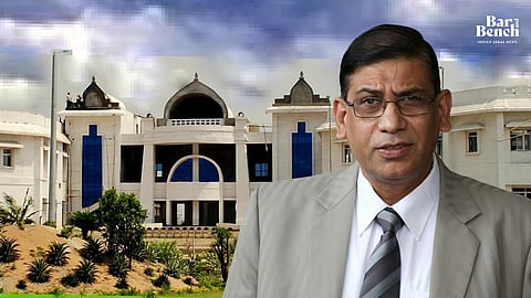 Prof Faizan Mustafa with CNLU building