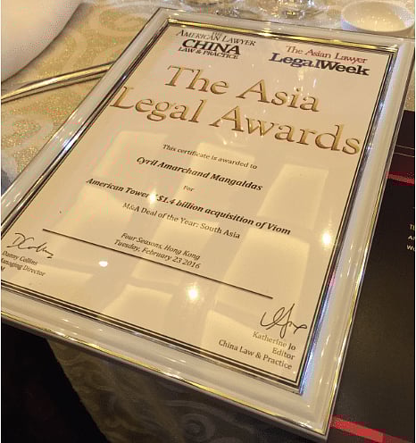 Cyril Amarchand, AZB win M&A Deal of the Year Award at Asia Legal Awards