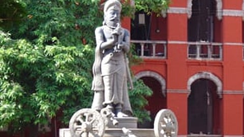 The statue of King Samaneedhi Cholan at the Madras High Court campus
