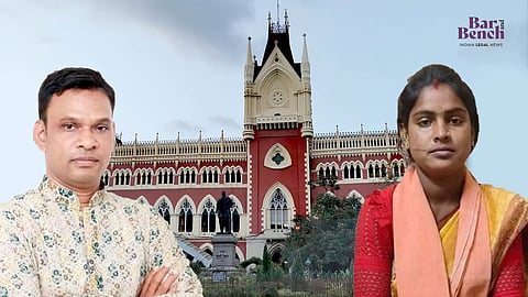 Calcutta High Court with BJP candidates Pranat Tudu (left) and Rekha Patra (R)