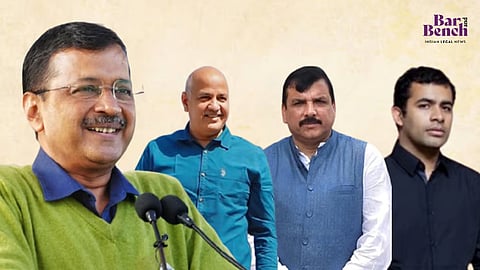 (L-R) Arvind Kejriwal, Manish Sisodia, Sanjay Singh, Vijay Nair