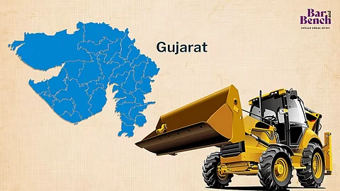 Gujarat map, bulldozer