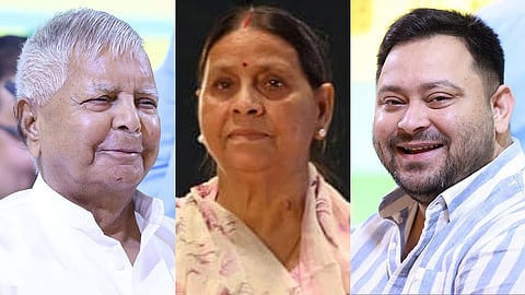 (L-R) Lalu Yadav, Rabri Devi and Tejashwi Yadav