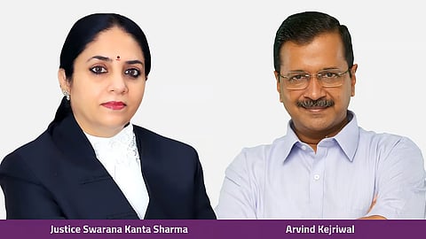 Justice Swarana Kanta Sharma and Arvind Kejriwal