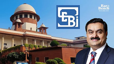 Gautam Adani, Supreme Court and SEBI logo