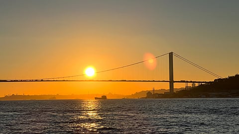 Bosphorus Bridge, Turkey, tanker, sea, sunset