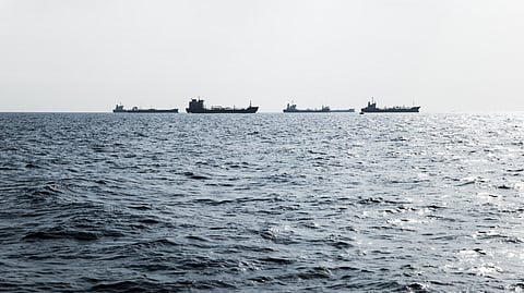 Saudi Arabia, Red Sea, cargo ships, silhouette, sea