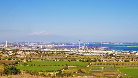 Augusta, refinery, Sicily, sun, sea