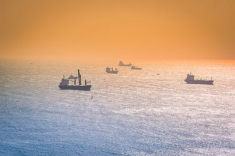 Busan, South Korea, sunset, vessel, tanker