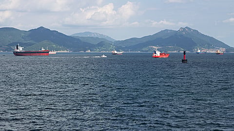 South Korea, boats, mountain, sea, tankers