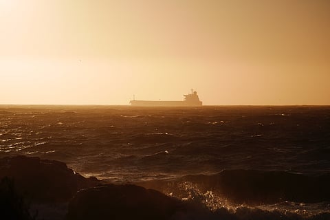 Ship on sea, sunset