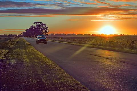 Argentina, fields, truck, sunset