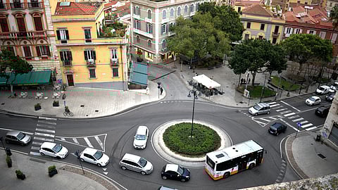 Cagliari, roundabout, bus, traffic