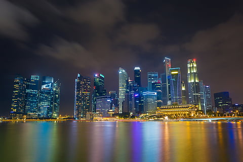 Picture of Singapore financial district at night time