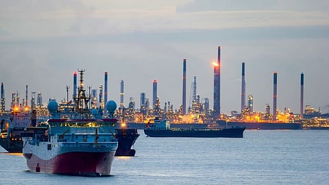 Photo of vessels in waters near refinery in Singapore
