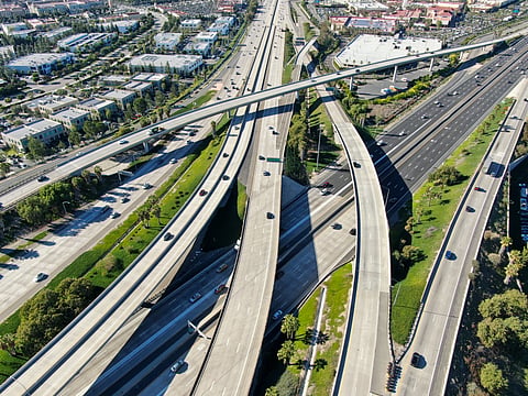 Photo of highway interchange with traffic in US
