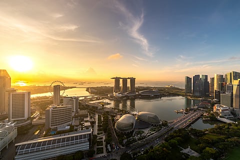Photo showing Singapore skyline at dusk