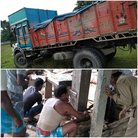 দরঙে অবৈধ কাঠ চেরাই মেশিন সহ চোরাই কাঠ বোঝাই ট্ৰাক বাজেয়াপ্ত