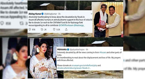 রাজ্যের বন্যা পীড়িতদের ত্ৰাণে ২ কোটি দিলেন অক্ষয় কুমার,দুর্গতদের সাহায্যের  আহ্বান প্ৰিয়ঙ্কা চোপড়ার