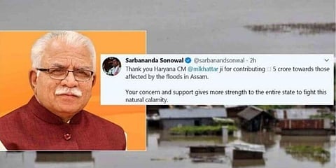 অসমের বন্যাপীড়িতদের সাহায্যে ৫ কোটি টাকা দিলেন হরিয়ানার মুখ্যমন্ত্ৰী মনোহরলাল খাট্টার