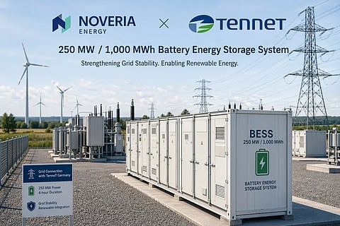 Grid-connected battery energy storage system with containerised units and power infrastructure supporting renewable energy integration and grid stability.