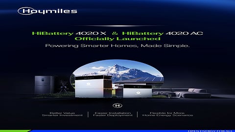 An infographic detailing the features, technical specifications and AI energy management capabilities of the Hoymiles HiBattery 4020 Series. It highlights the system's safety, performance and European availability, contrasting the HiBattery 4020 X and 4020 AC models.