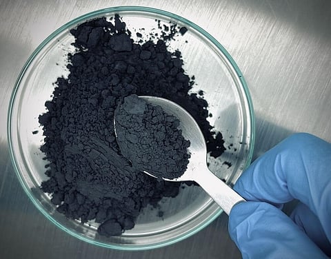 A sample of Fraunhofer ISE's silicon-based active material, developed by the ESILIB team as part of a silicon-carbon lithium-ion battery anode that could increase electric vehicle range by up to 40%.
