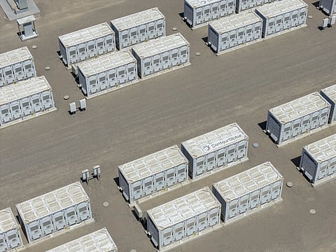 Construction of ContourGlobal's Los Maitenes hybrid renewable energy project in Chile featuring a 131 MW solar photovoltaic plant integrated with a 90 MW/360 MWh battery energy storage system.