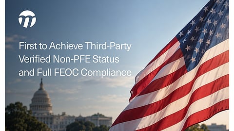 Moment Energy graphic over a flag and the Capitol: first with verified non-PFE status.