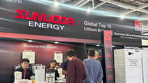 Sunwoda Energy stand at REI Expo 2026 with a red Sunwoda sign.