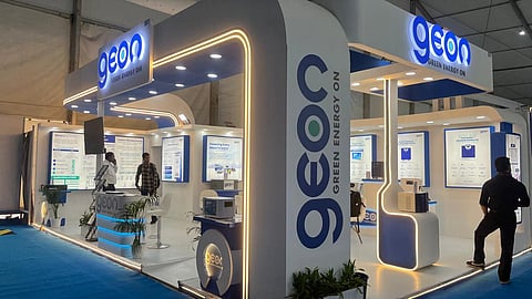 Geon stand at REI Expo 2026 with a large blue geon logo.