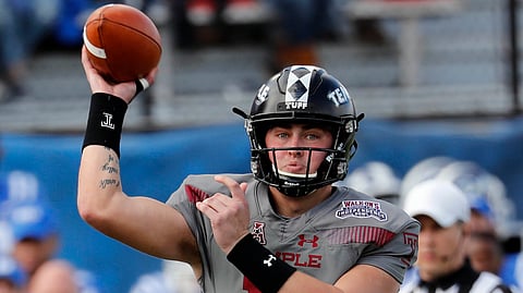Temple quarterback Anthony Russo (15) passes against Duke during the first half of the Independence Bowl, an NCAA college football game in Shreveport, La., Thursday, Dec. 27, 2018. (AP Photo/Rogelio V. Solis)