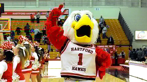 The Hartford mascot will try to rev up the home crowd against Binghamton. 