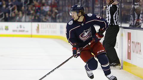 File-This Dec. 13, 2018, file photo shows Columbus Blue Jackets’ Artemi Panarin, of Russia, playing against the Los Angeles Kings during an NHL hockey game in Columbus, Ohio. Two-time Vezina Trophy-winning goaltender Sergei Bobrovsky and winger Panarin both will be unrestricted free agents after the season and thus far have refused to sign extensions. At least one of Russian stars could be dealt by the trade deadline Feb. 25, or the Blue Jackets risk getting nothing if they sign with another team after the season.(AP Photo/Jay LaPrete, File)