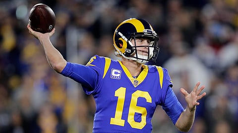 Los Angeles Rams quarterback Jared Goff passes against the Dallas Cowboys during the first half in an NFL divisional football playoff game Saturday, Jan. 12, 2019, in Los Angeles. (AP Photo/Jae C. Hong)