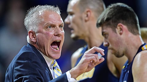 In this 2019 file photo, Toledo head coach Tod Kowalczyk reacts to a call during the first half of an NCAA college basketball game against Buffalo in Amherst, New York.