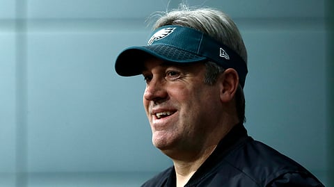 Philadelphia Eagles head coach Doug Pederson speaks with members of the media during a news conference at the team’s NFL football training facility in Philadelphia, Wednesday, Jan. 2, 2019. (AP Photo/Matt Rourke)
