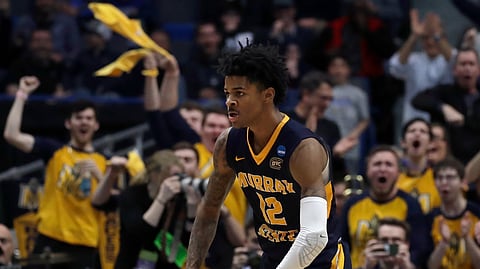 Fans cheer as Murray State’s Ja Morant celebrates a basket during the first round men’s college basketball game against Marquette in the NCAA Tournament on March 21, 2019.
