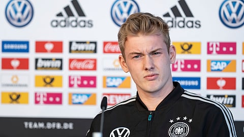 German national soccer team player Julian Brandt attends a news conference in Wolfsburg, Germany, on March 18, 2019. (Peter Steffen/dpa via AP)