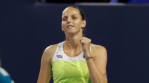 Karolina Pliskova squares off against Ashleigh Barty Saturday in the Women’s Final at the Miami Open. (AP Photo/Joe Skipper)