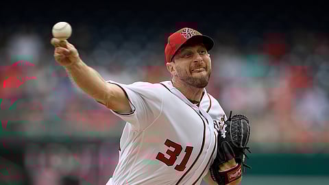 Washington’s Max Scherzer delivers a pitch during the fourth inning of his start against the Pirates April 14 (Nick Wass)