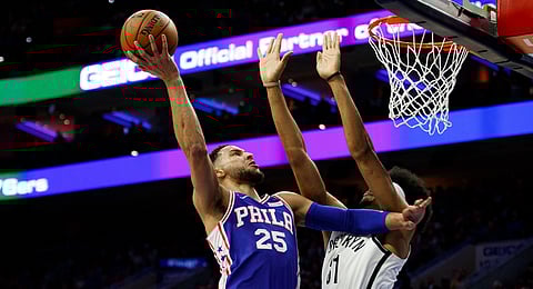 Philadelphia’s Ben Simmons goes up for a shot against the Nets’ Jarrett Allen in Game 2 Monday (Chris Szagola)