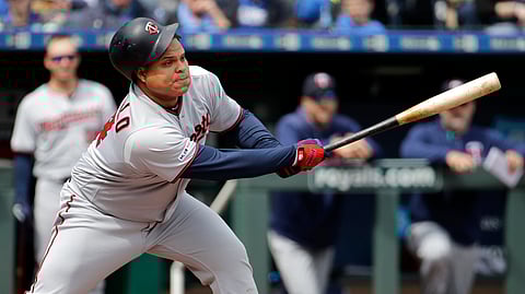 Minnesota’s Willians Astudillo singles in a run Wednesday (Charlie Riedel)