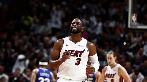 Miami Heat guard Dwyane Wade at his final home game in Miami, April 9, 2019,scored 30 and the Heat won. (AP Photo/Brynn Anderson)