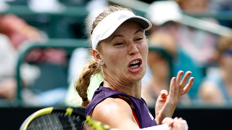 Caroline Wozniacki in April in Charleston, S.C. Today she’s in Rome.